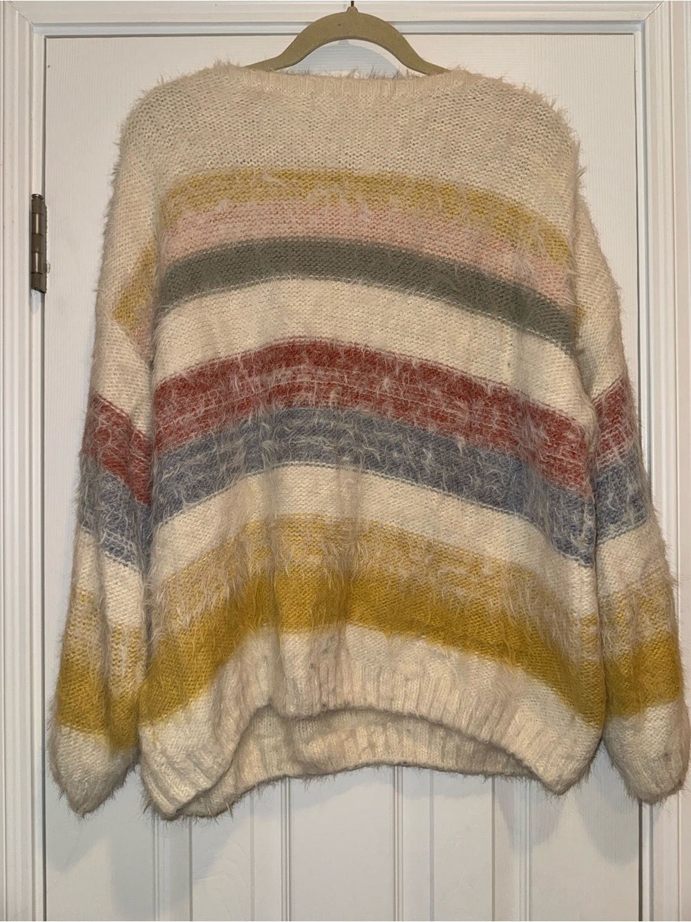 Rip Curl Fuzzy Wool Blend Striped Oversized Eyelash Knit Sweater Women’s Large - Picture 6 of 7